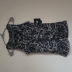 IZ Byer Black White Sheer Ruffle Top Size S